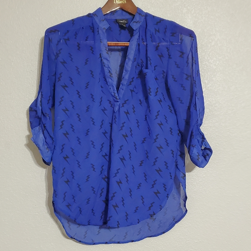 Sheer Blue Lightning Bolt Top